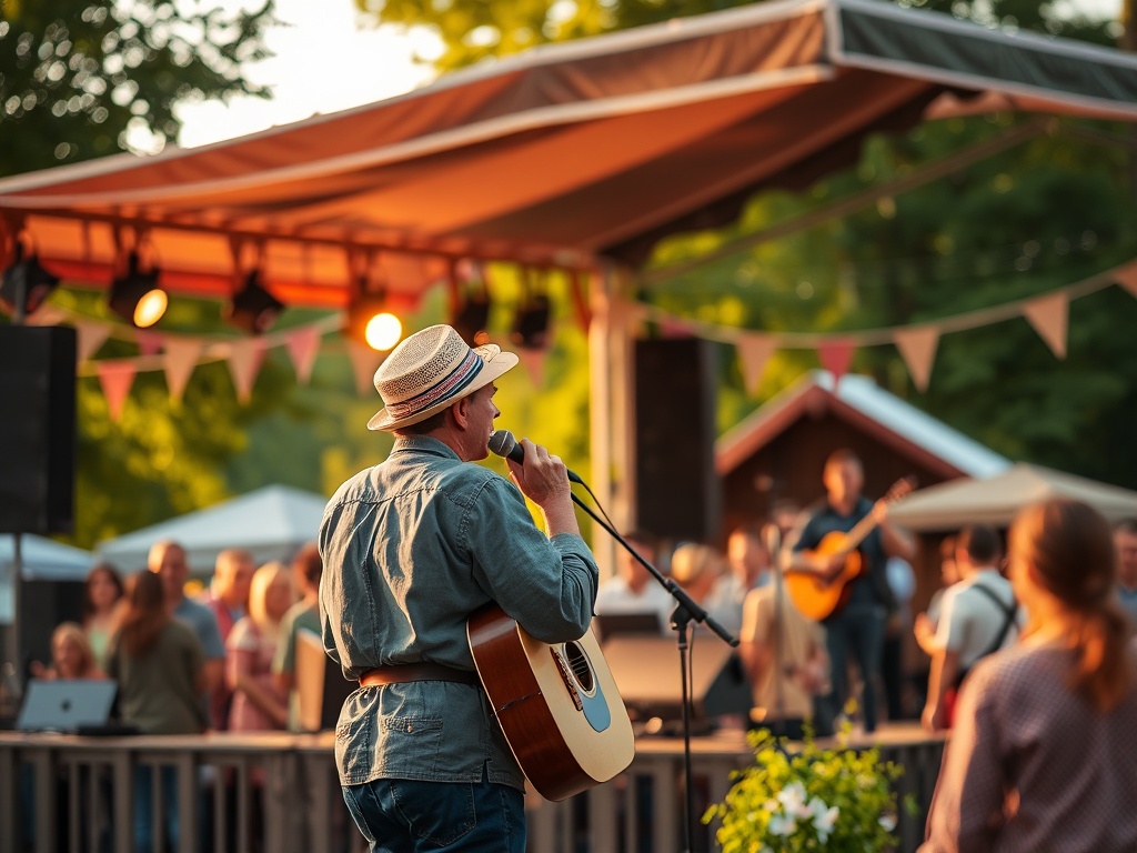 Zdjęcie przedstawiające kwitnące drzewa i ludzi odpoczywających w parku podczas majówki w Brzezinach.